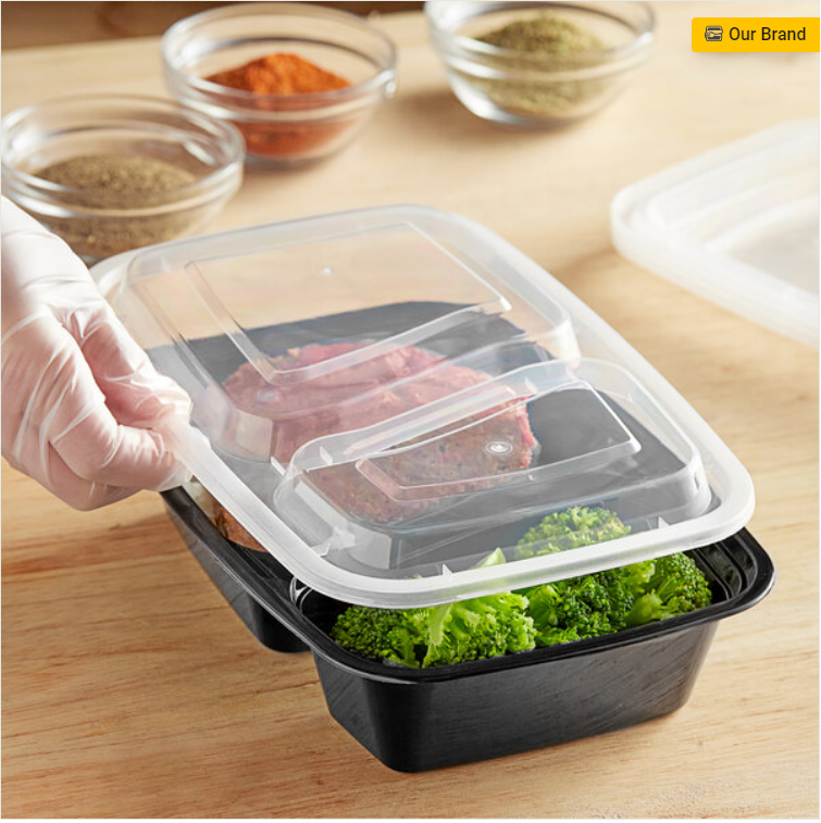 2 Compartments 30oz Black Rectangular Container 2